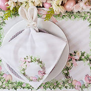 Guardanapos de Tecido Sintético de Páscoa da Charlo Pássaro Coelho Rosa Xadrez Reutilizáveis 40,6 x 40,6 cm