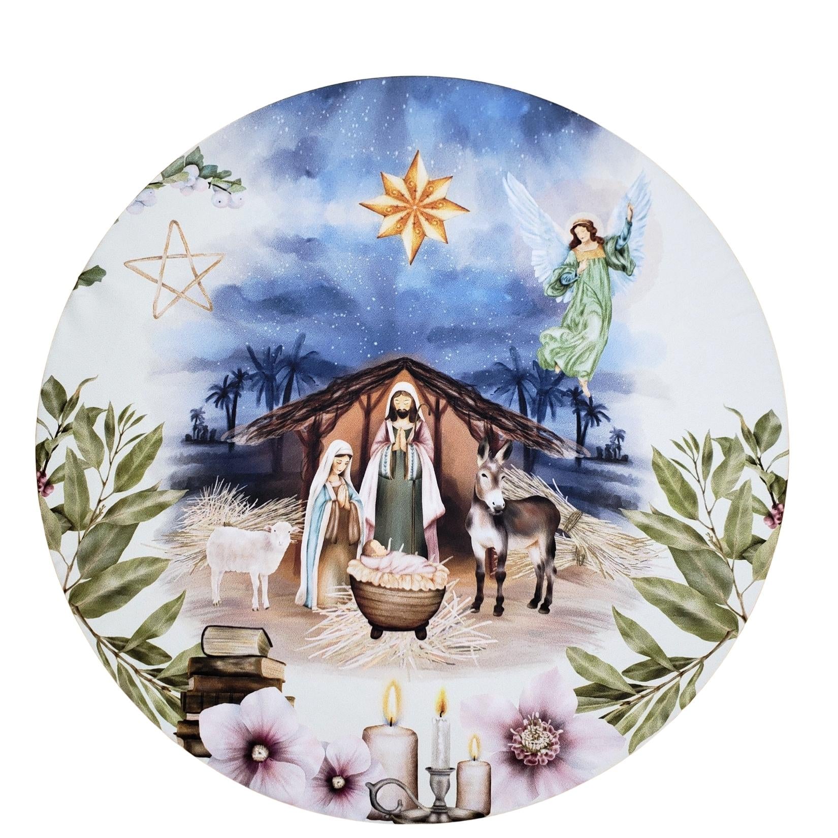 Set of 4 Round Placemats Covers Christmas Night Cloth 14