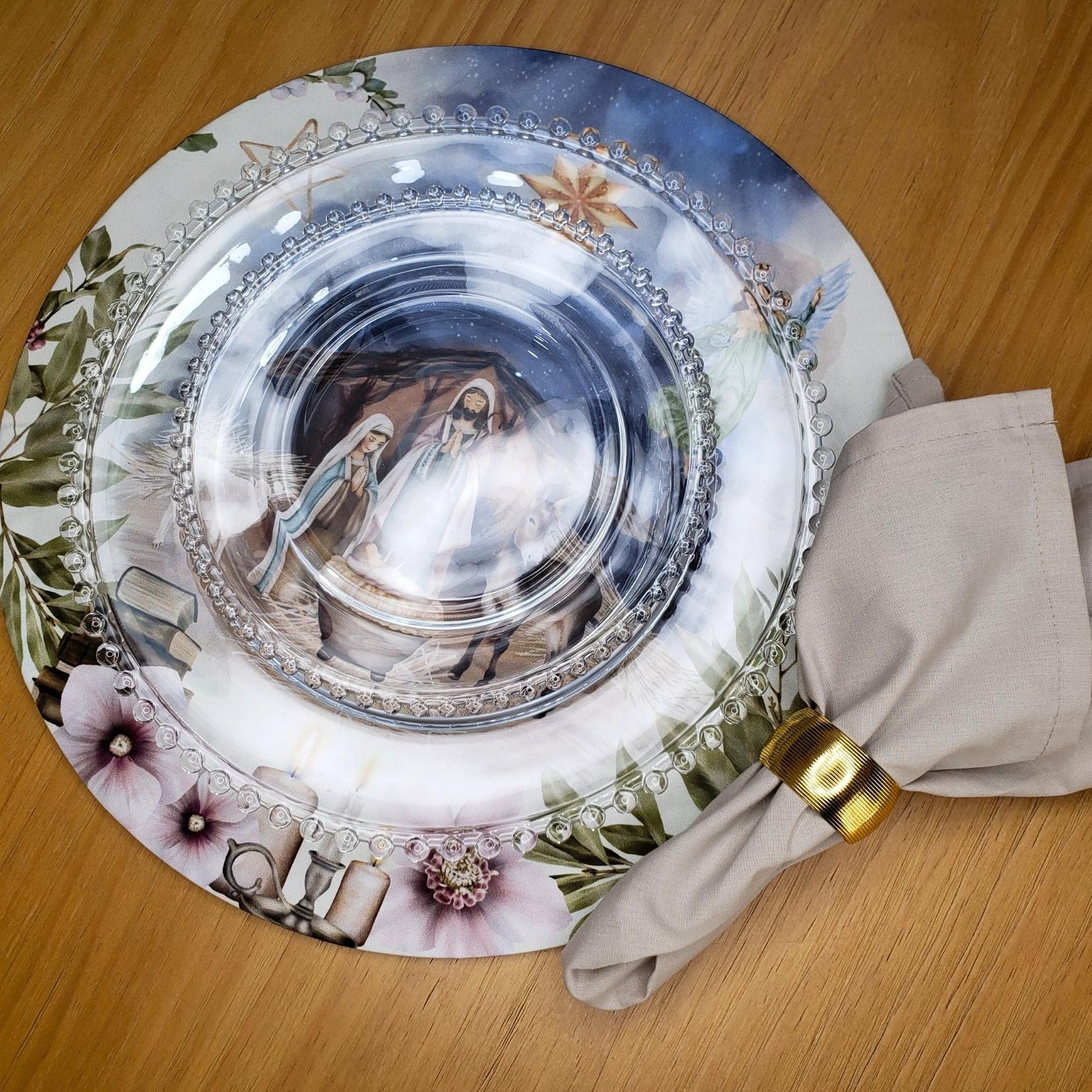 Set of 4 Round Placemats Covers Christmas Night Cloth 14