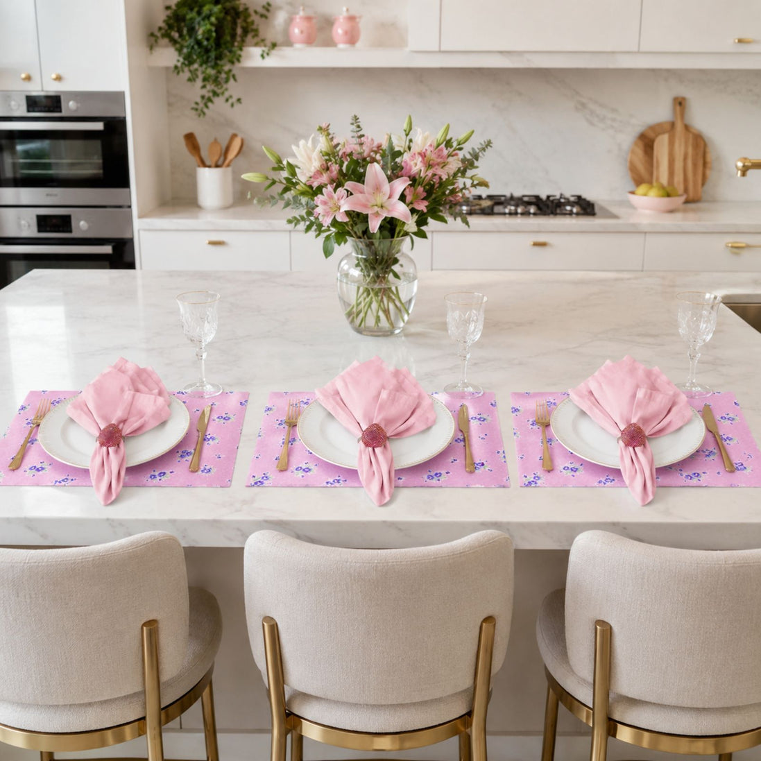 Charlo's Set of 4 Rectangular Placemats Spring Pink 18" x 12"