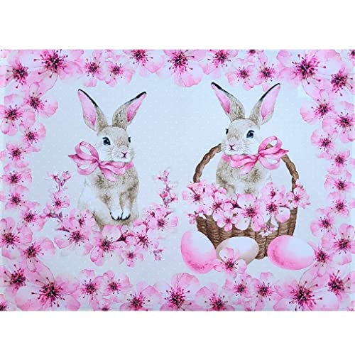 Set of 4 Bunny Basket Pink Waterproof Rectangular Placemats Easter 17" x 13"