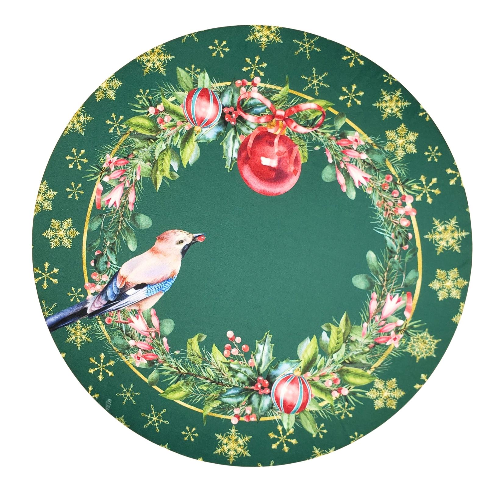 Maison Charlô | Conjunto com 4 Capas para Sousplats Redondos Pássaro de Natal de Tecido 35cm Diâmetro - Verde