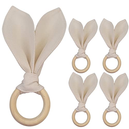 Maison Charlo | Anéis de Guardanapo Orelhas de Coelhinho Xadrez Bege e Creme | Conjunto de 4 Peças | Páscoa