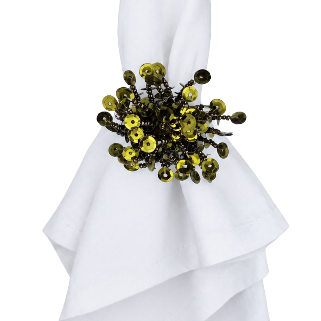 Maison Charlo Set of 2 Green Flower Noir Sequin Napkin Rings