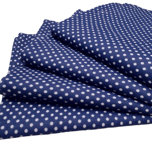 Charlo's Set of 4 Navy Blue Polka Dot 100% Cotton Cloth Napkins 15" by 15" Washable Reusable