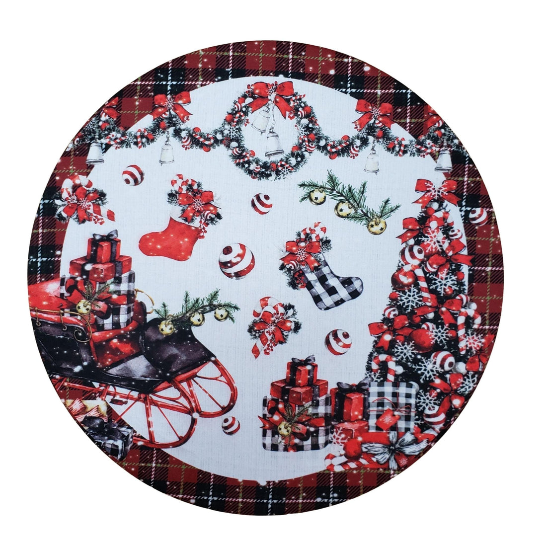 Conjunto de 4 Capas de Sousplat Redondas Cestas de Presente Pano de Natal 35,5 cm de Diâmetro - Vermelho