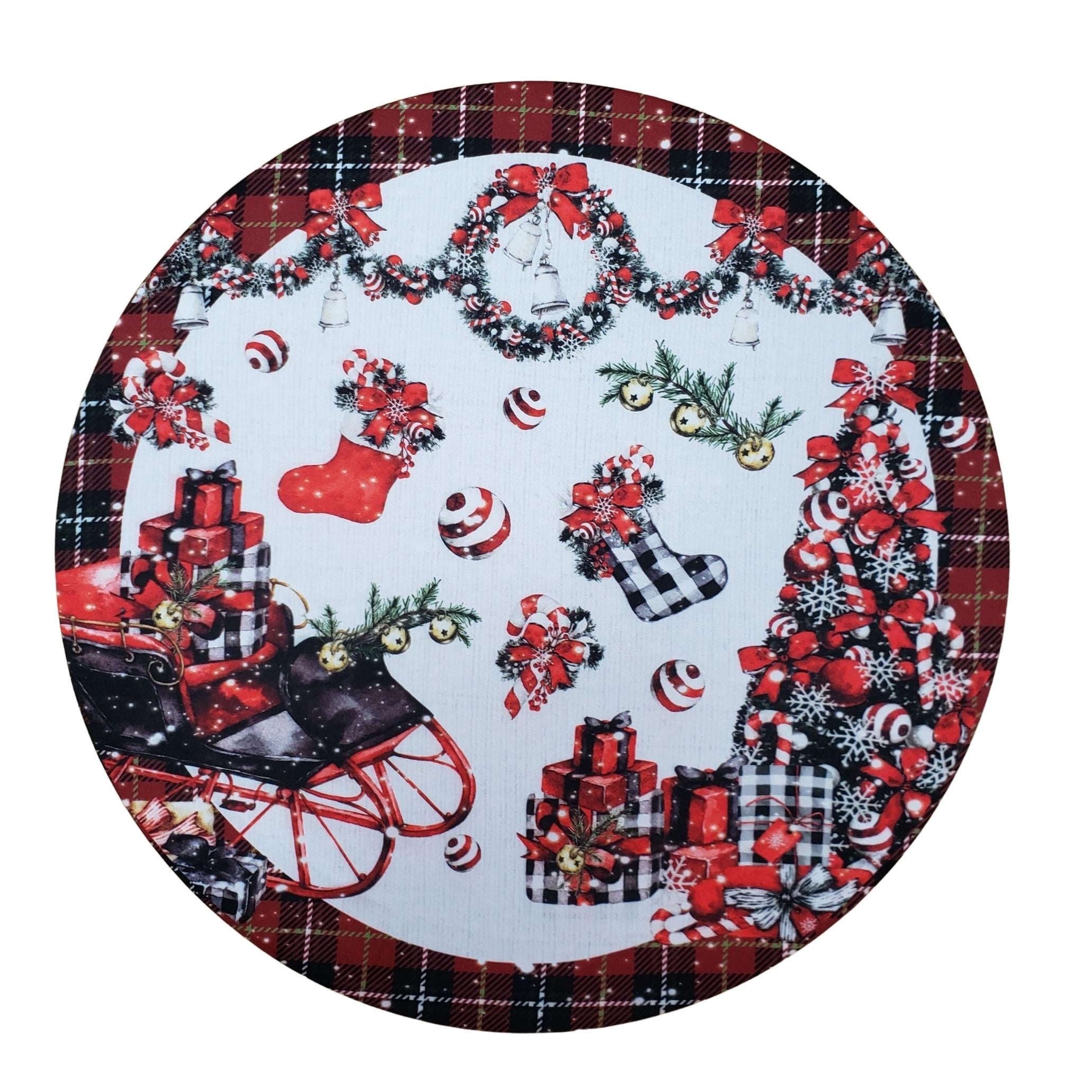 Conjunto de 4 Capas de Sousplat Redondas Cestas de Presente Pano de Natal 35,5 cm de Diâmetro - Vermelho