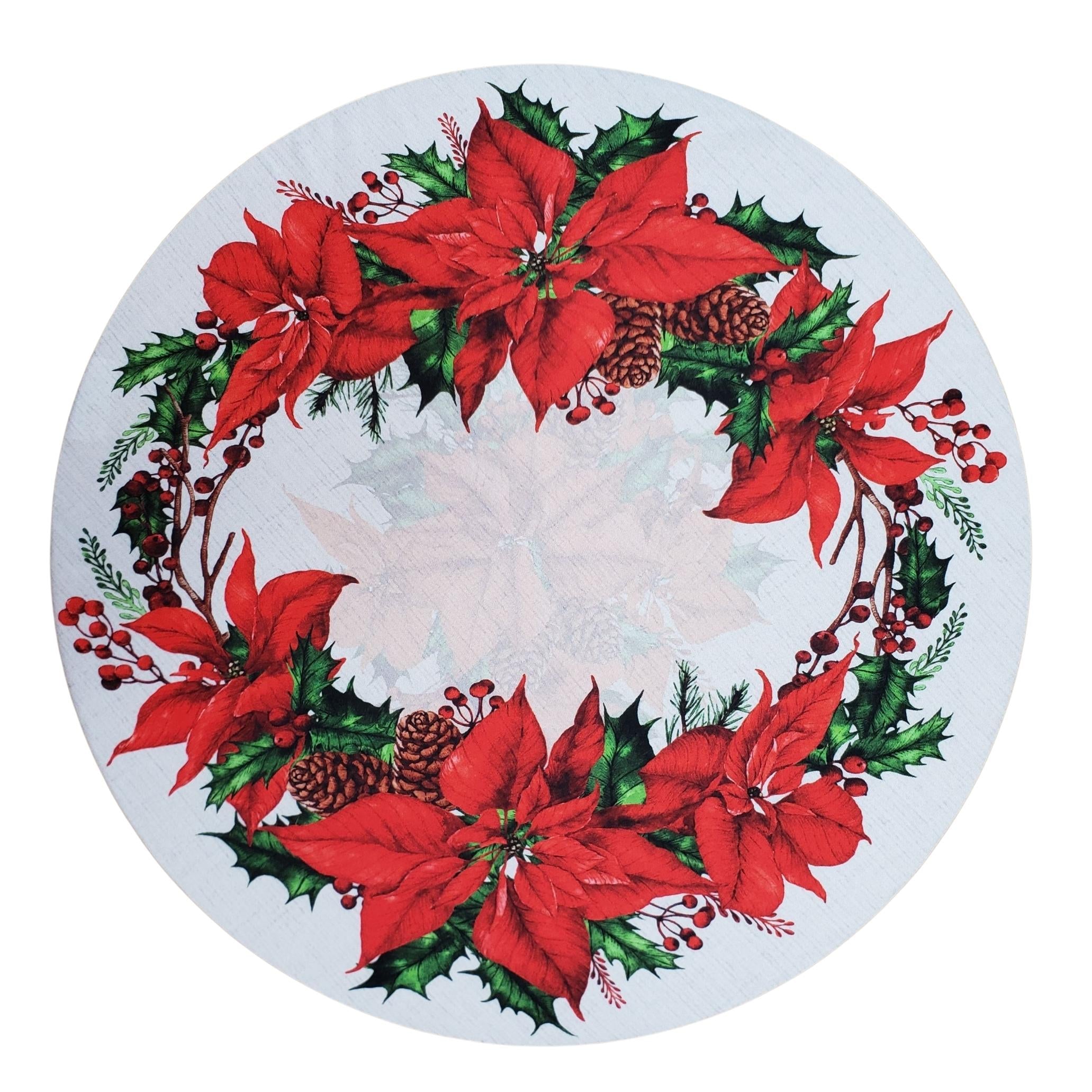 Conjunto de 4 capas de lugar-americano redondas de pano com flores de Natal 35,5 cm diâmetro | Cinza