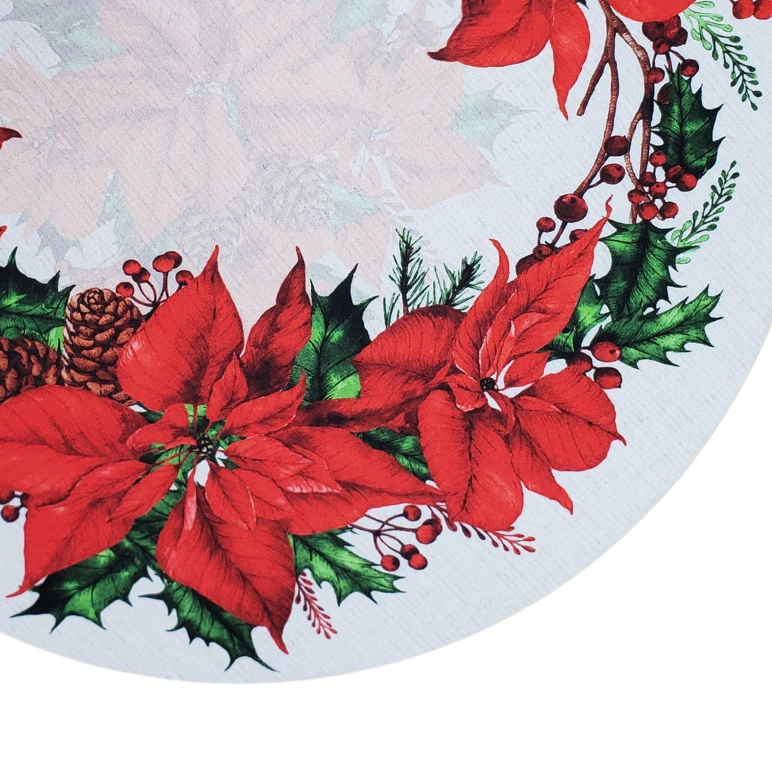 Conjunto de 4 capas de lugar-americano redondas de pano com flores de Natal 35,5 cm diâmetro | Cinza