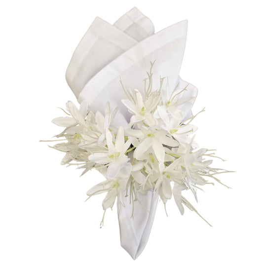 Set of 4 White Mini Lilies Flower Napkin Rings for party, wedding, birthday, celebration
