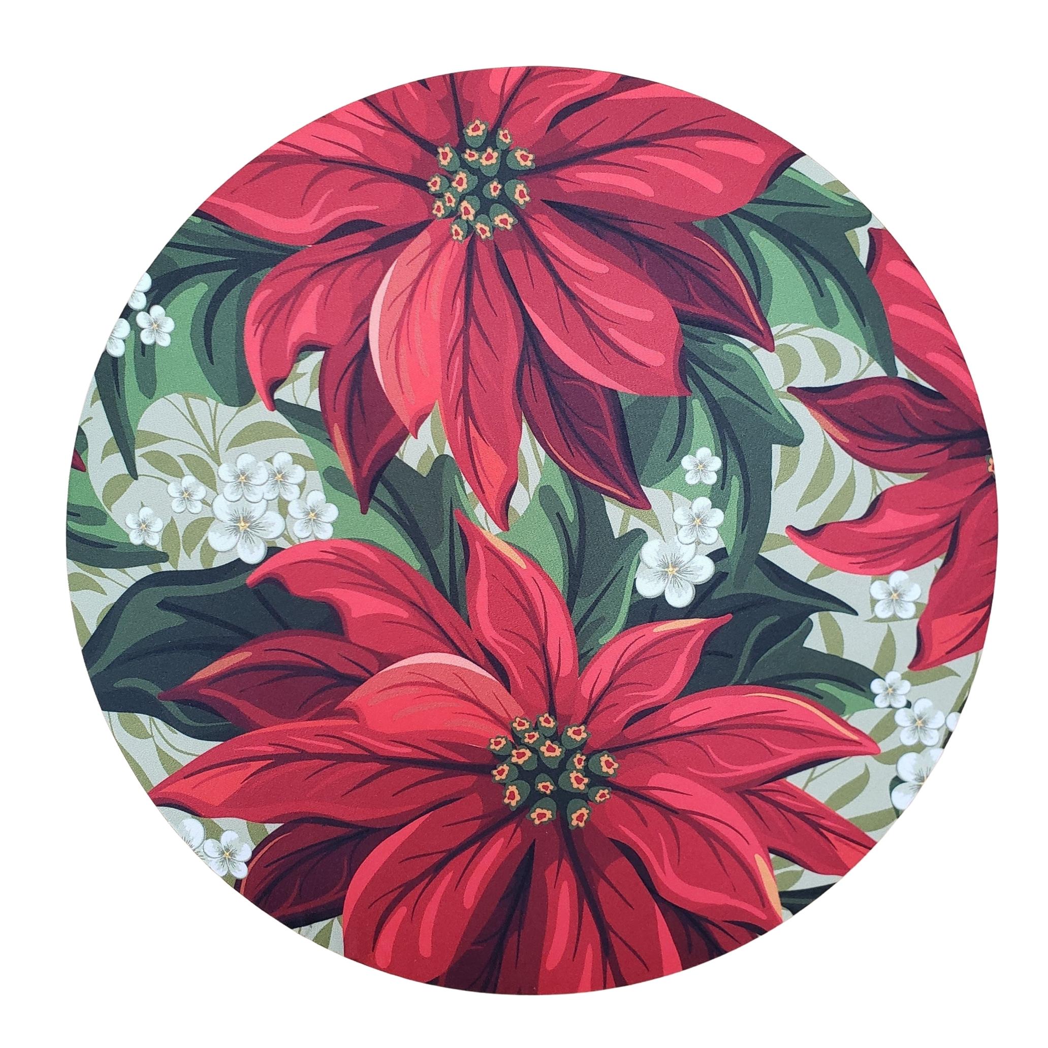 Set of 4 Round Placemats Covers Christmas Big Red Flower Cloth 14