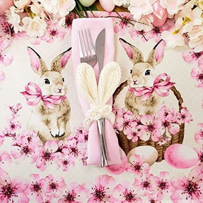 Set of 4 Bunny Basket Pink Waterproof Rectangular Placemats Easter 17" x 13"