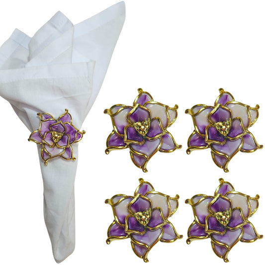 Charlo's Set of 4 Rose Party Delicate Flower Napkin Rings for Wedding, Thanksgiving, Christmas, Wedding, Banquet, Birthday