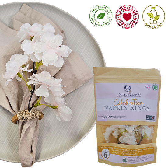 Conjunto de 6 Anéis de Guardanapo Charlo de Flor de Cerejeira Oriental Sakura para decoração de mesa