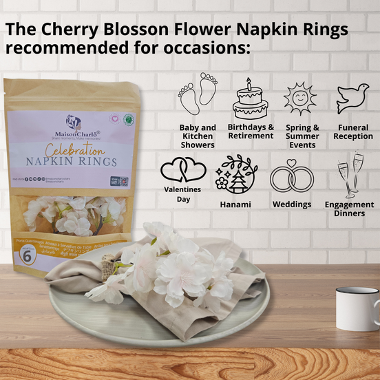 Conjunto de 6 Anéis de Guardanapo Charlo de Flor de Cerejeira Oriental Sakura para decoração de mesa