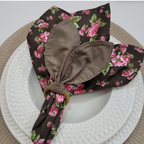 Maison Charlo | Conjunto de 4 Anéis de Guardanapo de Orelhas de Coelhinho Marrons | Decorações de Páscoa para Mesa | Marrom Chocolate
