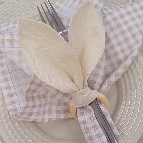 Maison Charlo | Anéis de Guardanapo Orelhas de Coelhinho Xadrez Bege e Creme | Conjunto de 4 Peças | Páscoa