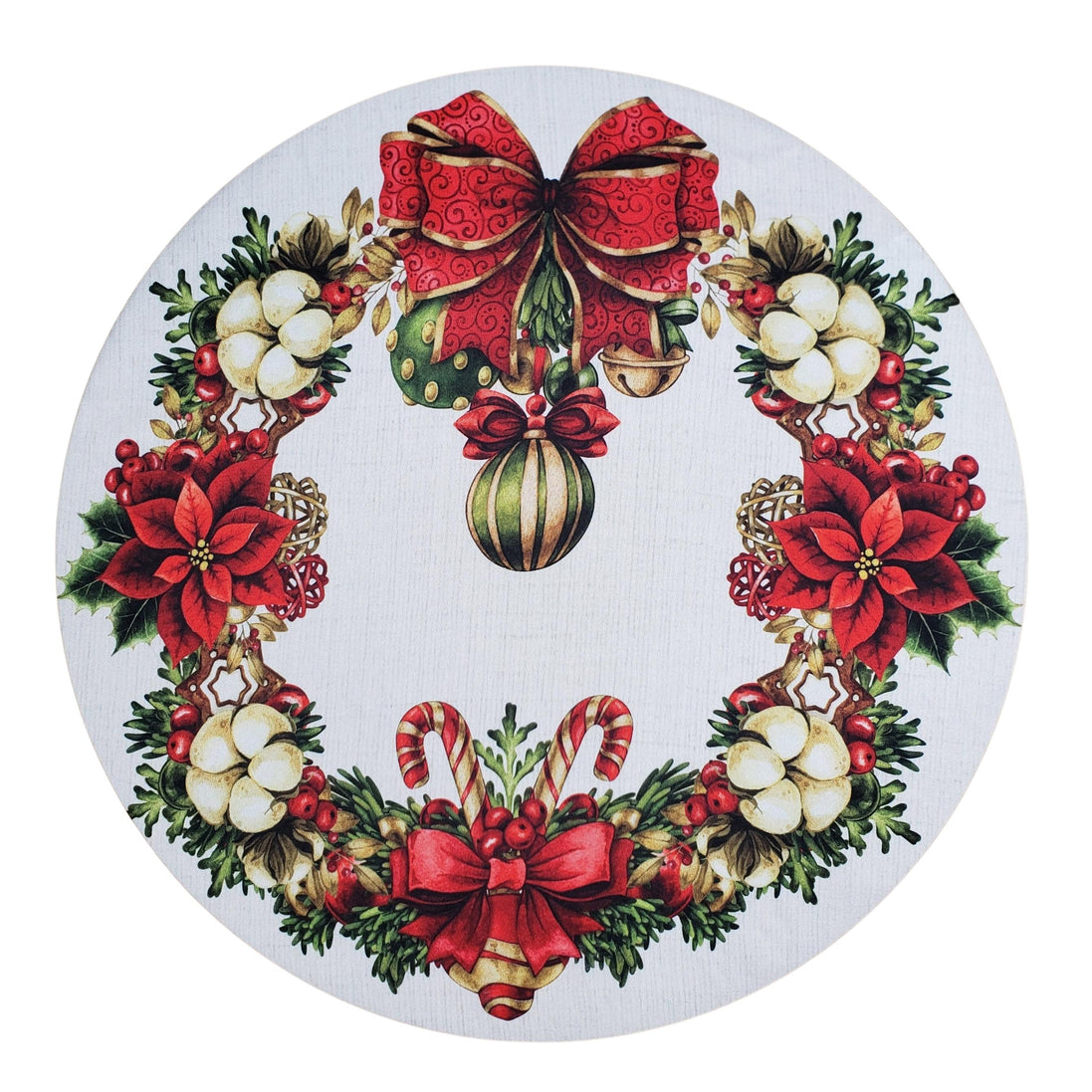 Conjunto de 4 Capas de Sousplat Redondas Guirlanda de Natal Tecido 35,5 cm Diâmetro | Bege