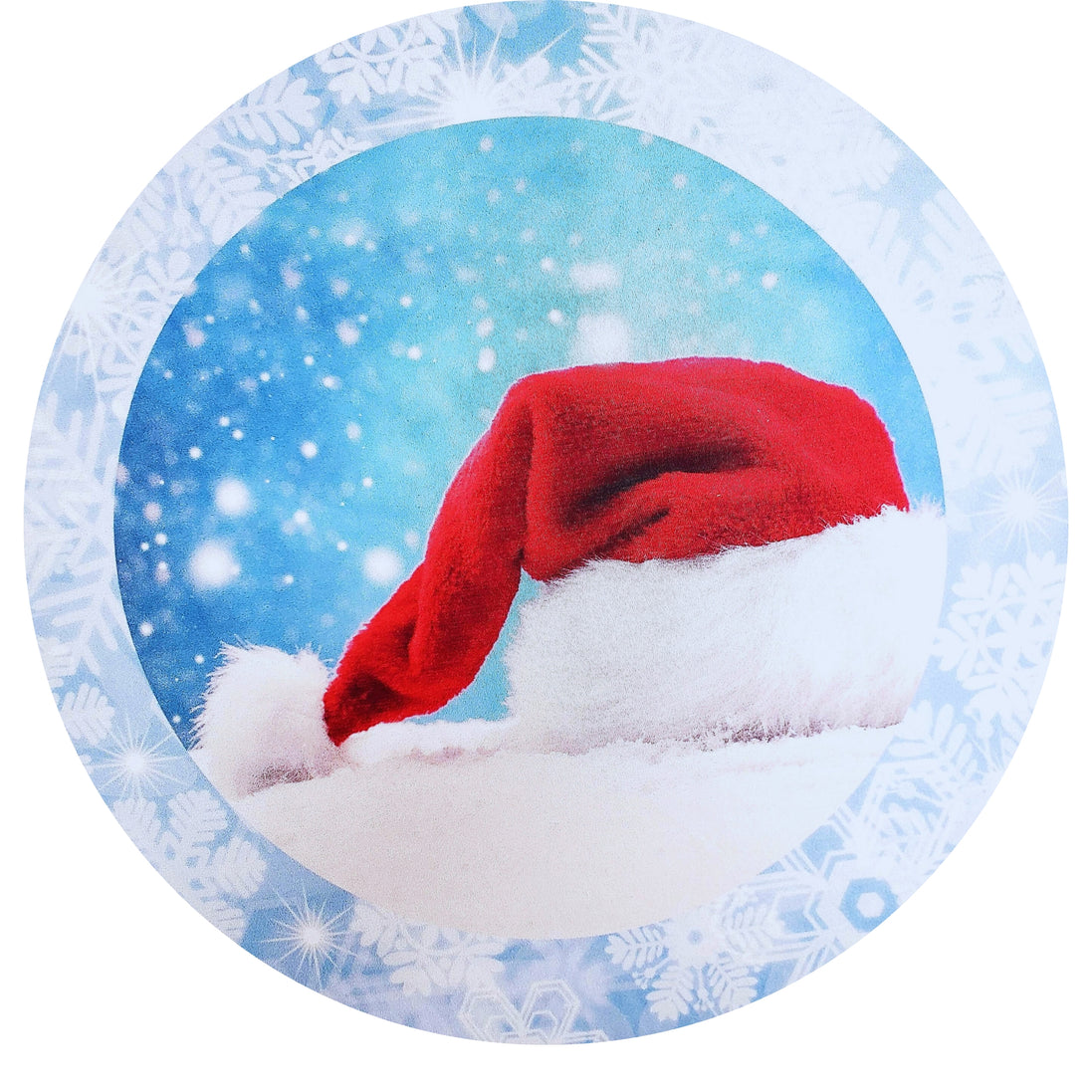 Conjunto de 4 Protetores de Jogo Americano Redondos Temáticos de Natal Touca de Papai Noel de Pano 35,5 cm Diâmetro - Azul