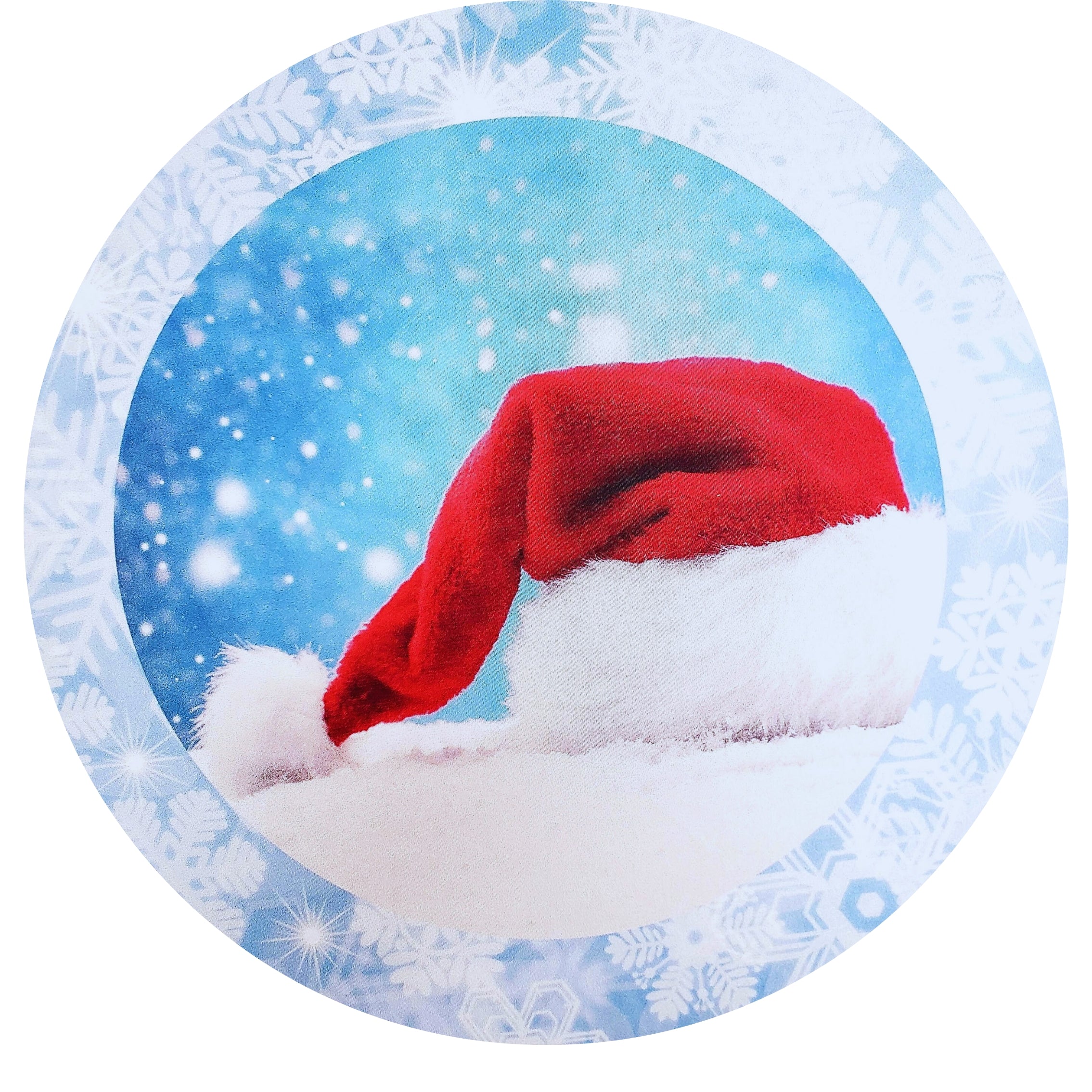 Conjunto de 4 Protetores de Jogo Americano Redondos Temáticos de Natal Touca de Papai Noel de Pano 35,5 cm Diâmetro - Azul