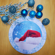 Conjunto de 4 Protetores de Jogo Americano Redondos Temáticos de Natal Touca de Papai Noel de Pano 35,5 cm Diâmetro - Azul