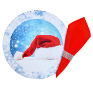 Conjunto de 4 Protetores de Jogo Americano Redondos Temáticos de Natal Touca de Papai Noel de Pano 35,5 cm Diâmetro - Azul
