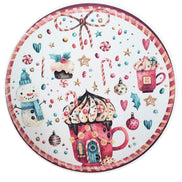 Conjunto com 4 Capas de Sousplat Redondo de Natal Tema Doces 35cm Diâmetro em Tecido Sintético - Branco