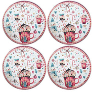 Conjunto com 4 Capas de Sousplat Redondo de Natal Tema Doces 35cm Diâmetro em Tecido Sintético - Branco