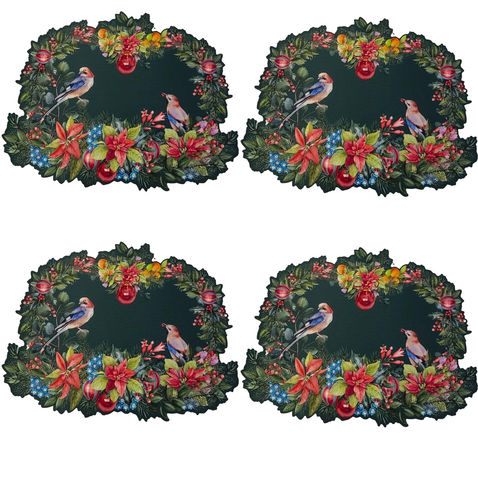 Maison Charlô - Set of 4 Waterproof Placemats Christmas Bird - Green