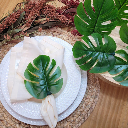 Charlo's Set 4 Green Monstera Leaf Tropical Napkin Rings Ecofriendly Pack for dining table decor