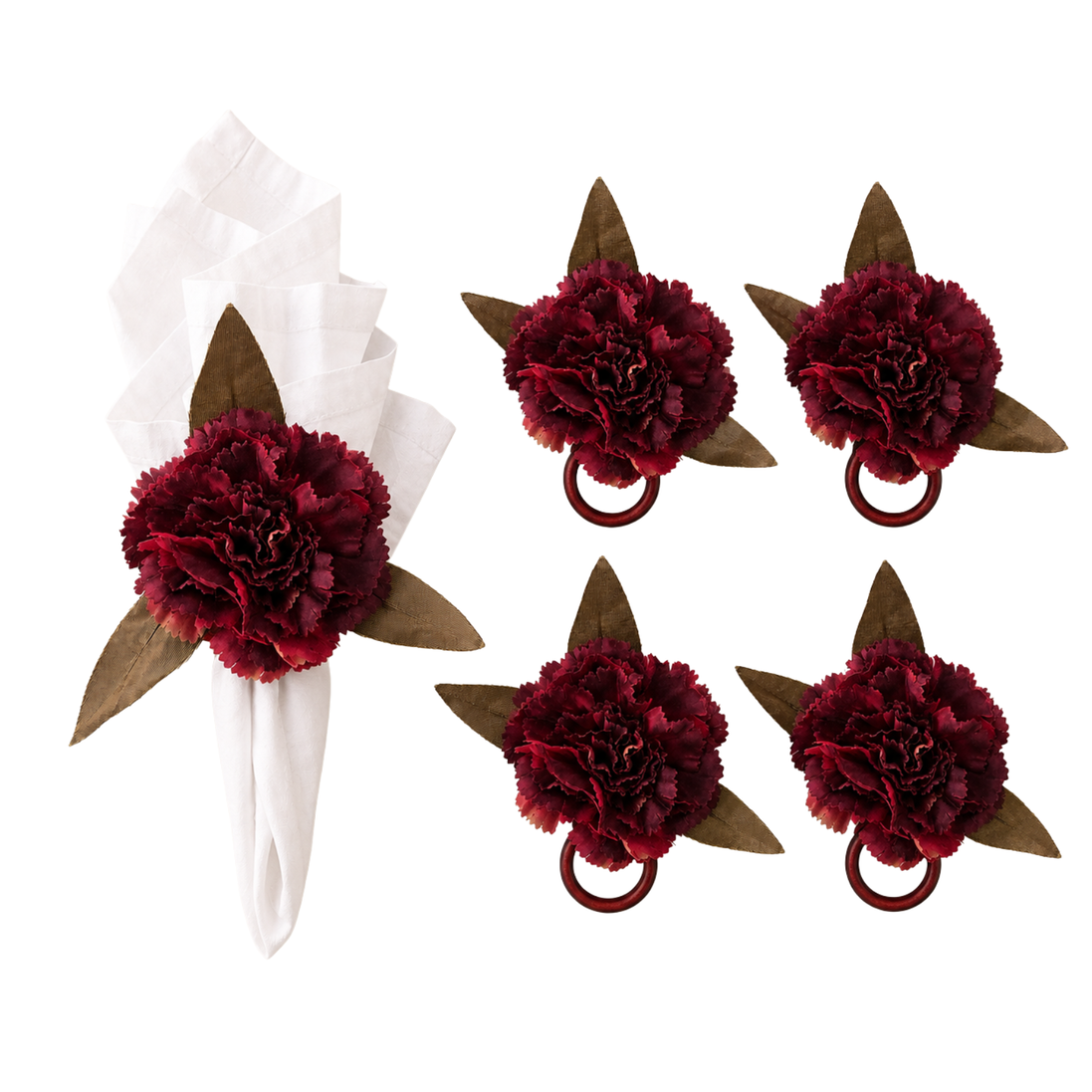 Maison Charlô | Conjunto de 4 Anéis de Guardanapo de Cravo Marsala Vermelho para eventos, casamento, festa, aniversário