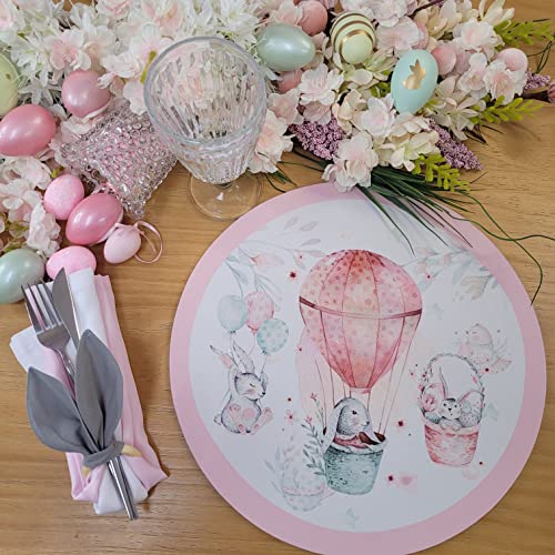 Conjunto com 4 Capas de Balão de Rosas de Páscoa para Jogos Americanos Redondos 35 cm de Diâmetro Poliéster para Mesa de Cozinha Mesa de Jantar Lavável