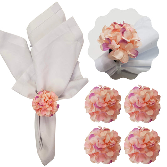 Charlo's Set of 4 Light Pink Flower Chrysanthemum Charm Napkin Rings for dining table decor