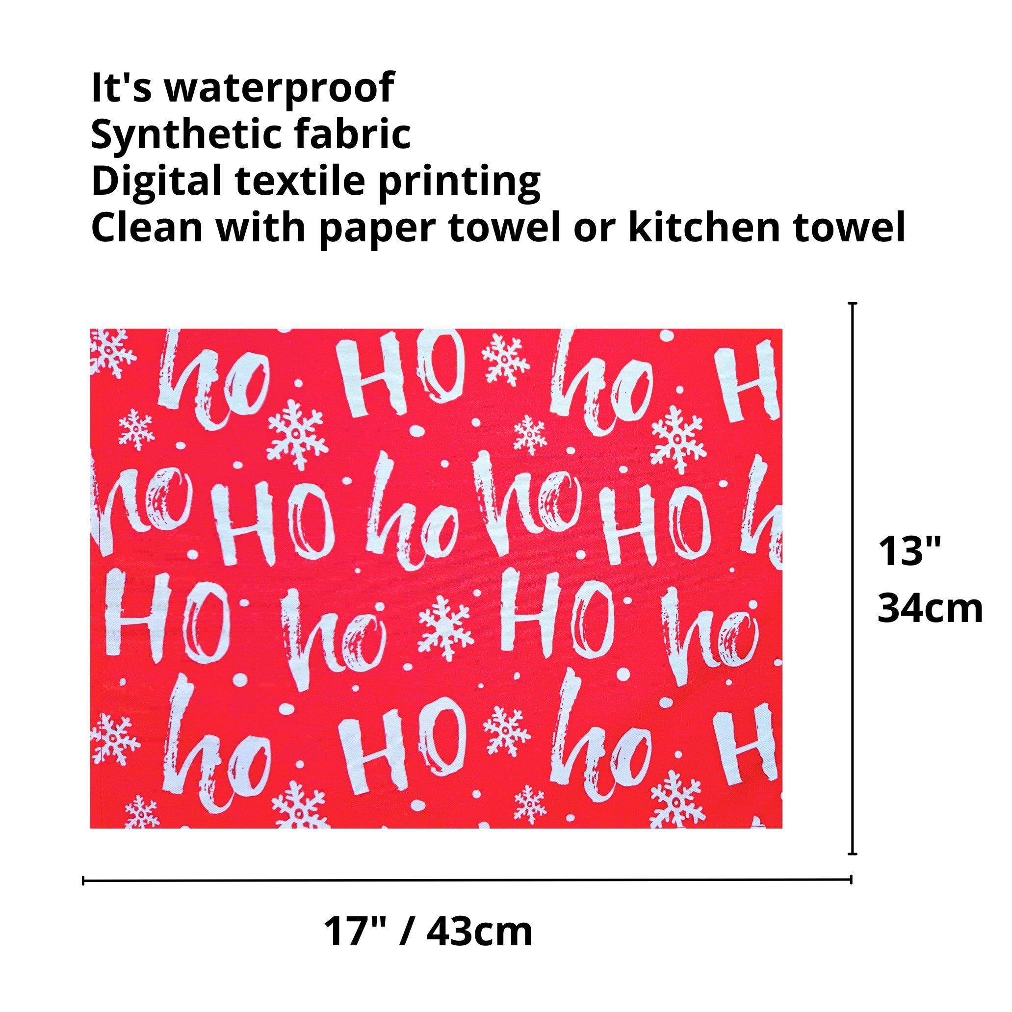 Set of 4 Placemats Ho ho ho Red Christmas Cloth Waterproof 17
