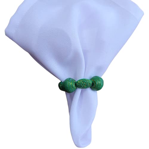 Conjunto de 4 Anéis de Guardanapo Bola Mix Verde com Contas