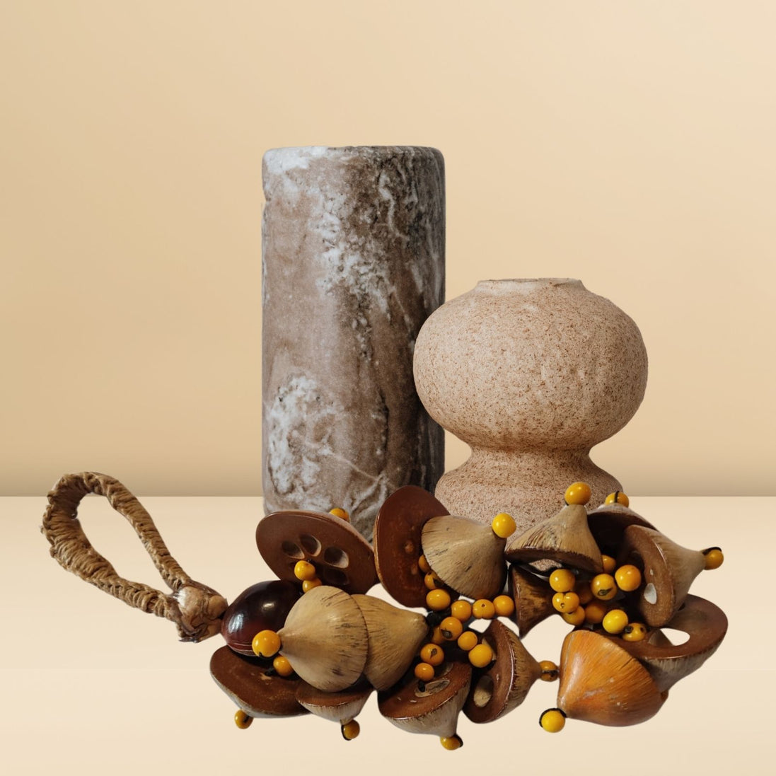 BIOJoias Decoração de Mesa Boho Moderna buquê de Babaçu Colar Decorativo de Mesa Decoração Sustentável Feita à Mão para Sala de Estar, Quarto, Entrada