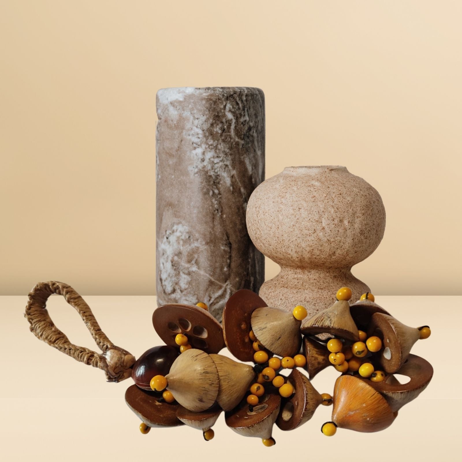 BIOJoias Decoração de Mesa Boho Moderna buquê de Babaçu Colar Decorativo de Mesa Decoração Sustentável Feita à Mão para Sala de Estar, Quarto, Entrada