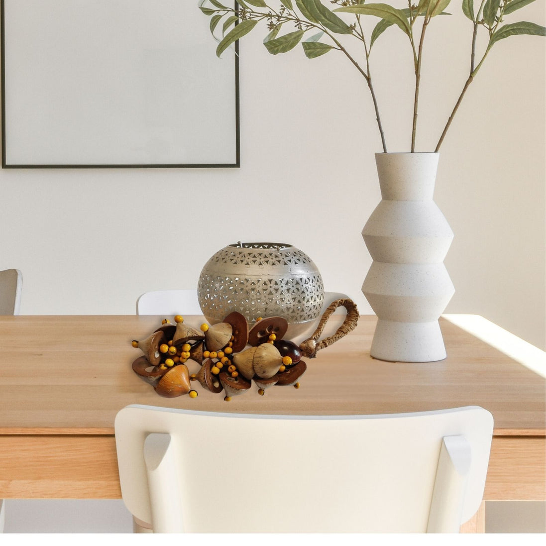 BIOJoias Decoração de Mesa Boho Moderna buquê de Babaçu Colar Decorativo de Mesa Decoração Sustentável Feita à Mão para Sala de Estar, Quarto, Entrada