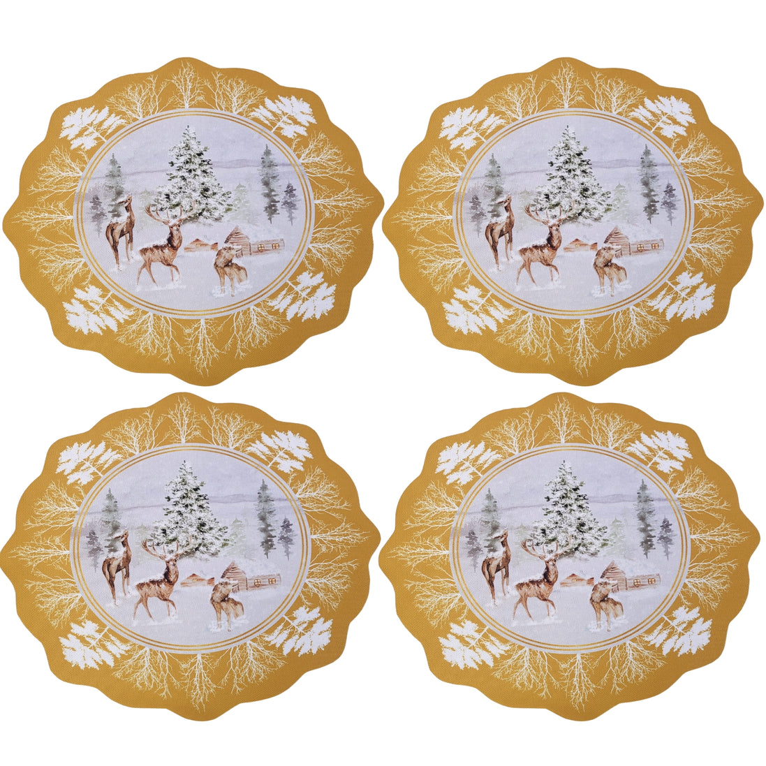 Maison Charlô - Set of 4 Waterproof Placemats Christmas Reindeer Gold