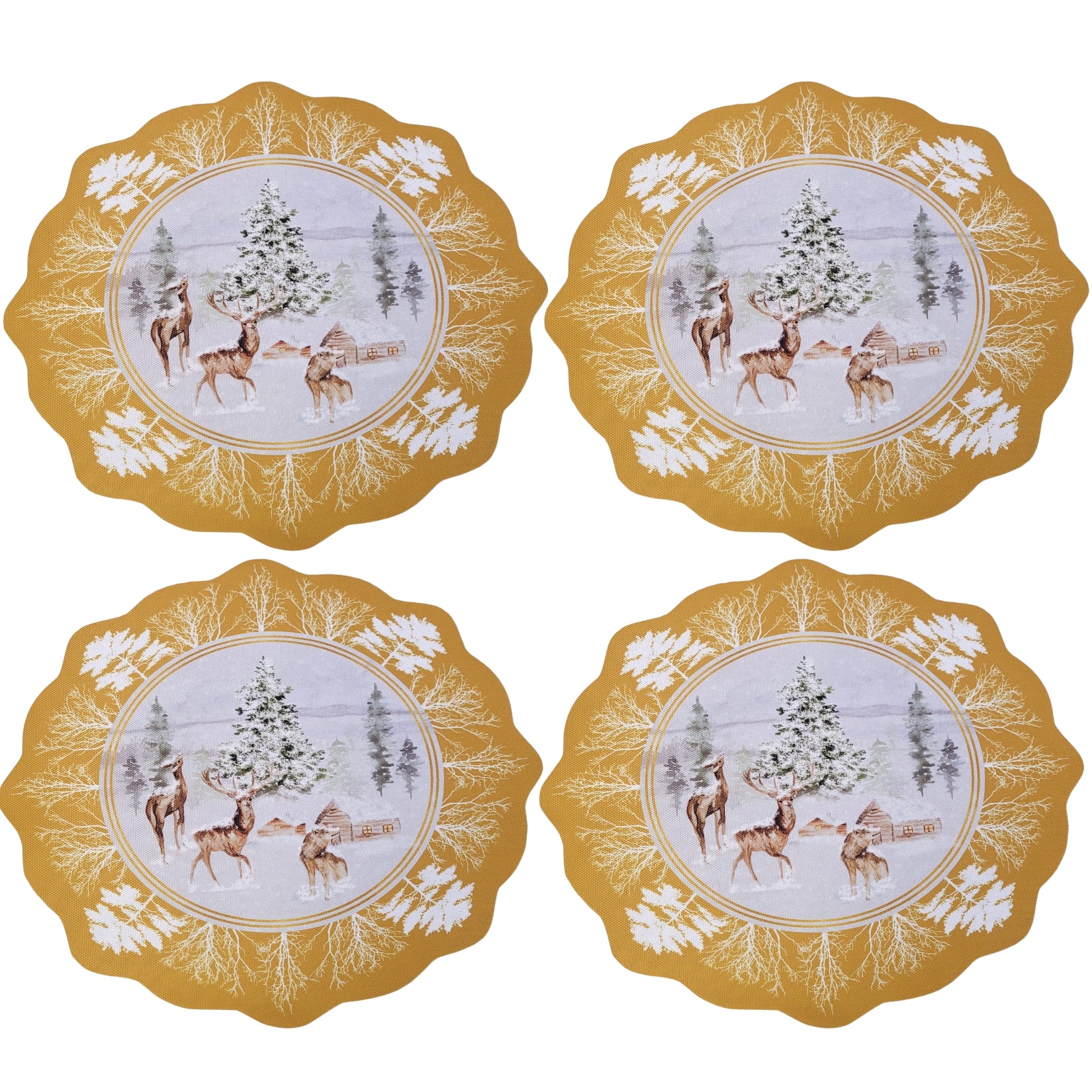 Maison Charlô - Set of 4 Waterproof Placemats Christmas Reindeer Gold