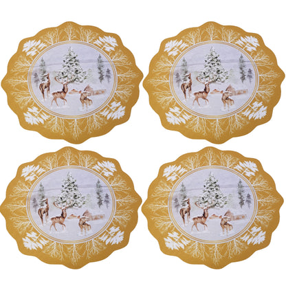 Maison Charlô - Set of 4 Waterproof Placemats Christmas Reindeer Gold