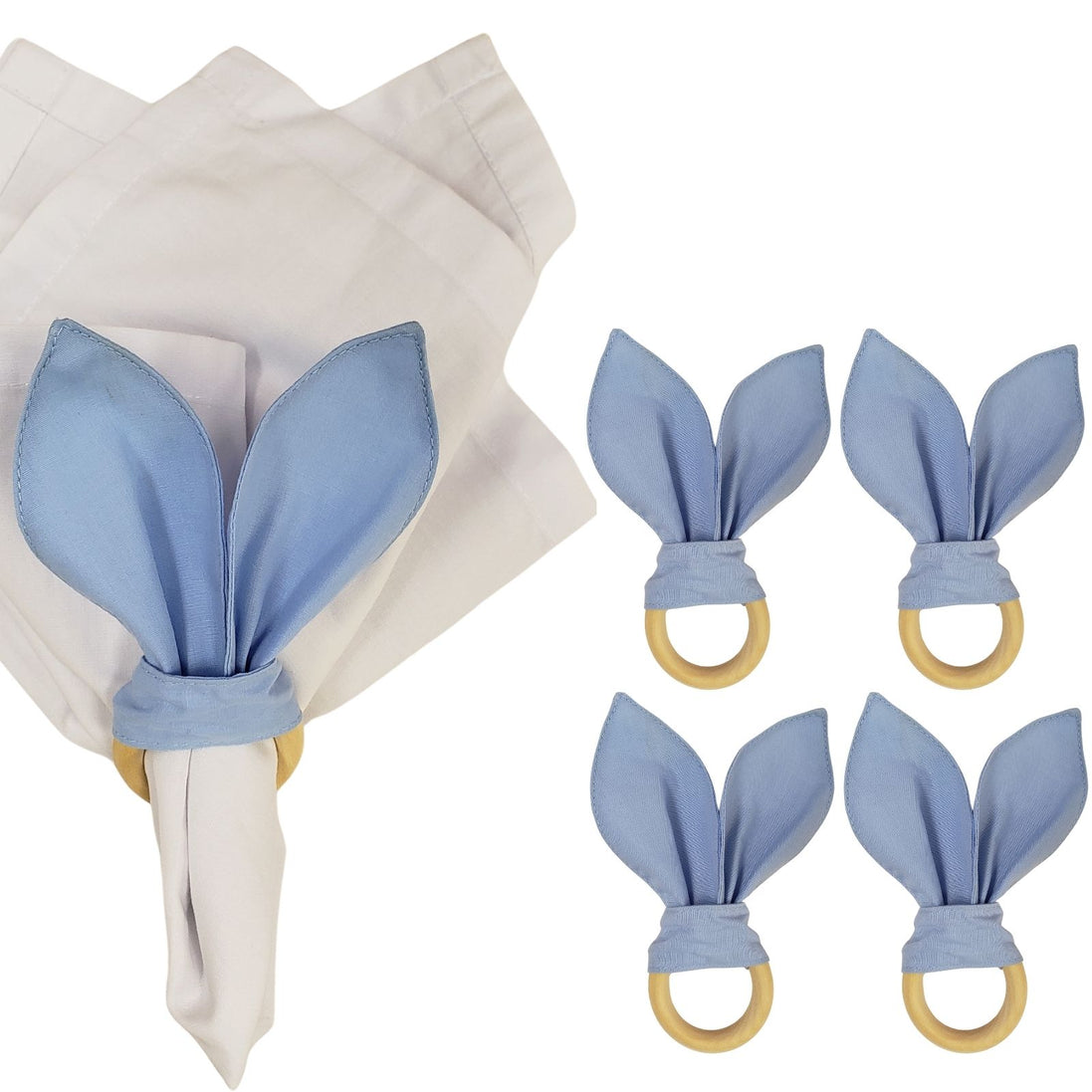Maison Charlo | Anéis de Guardanapo Orelhas de Coelhinho Azul Céu Páscoa Conjunto de 4 | Decoração de Mesa de Jantar