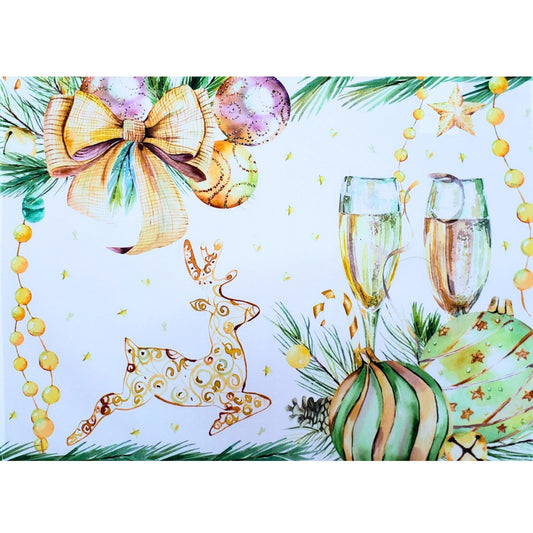 Set of 4 Placemats Christmas Toast Cup Cloth Waterproof 17" by 13" - Gold
