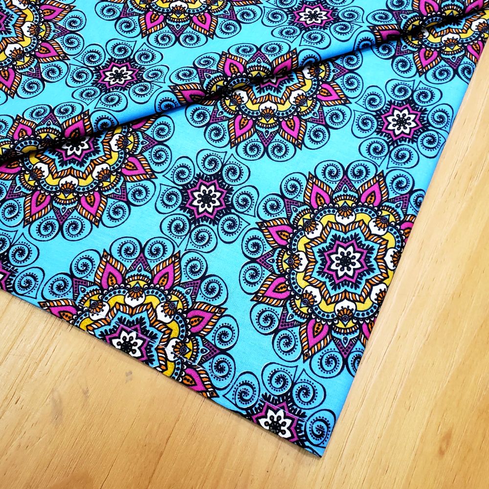 Charlo's Cotton Mandala Table Runner Blue 18" x 59"
