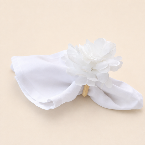 Maison Charlo Set of 12 White Snow Chrysanthemum Napkin Rings
