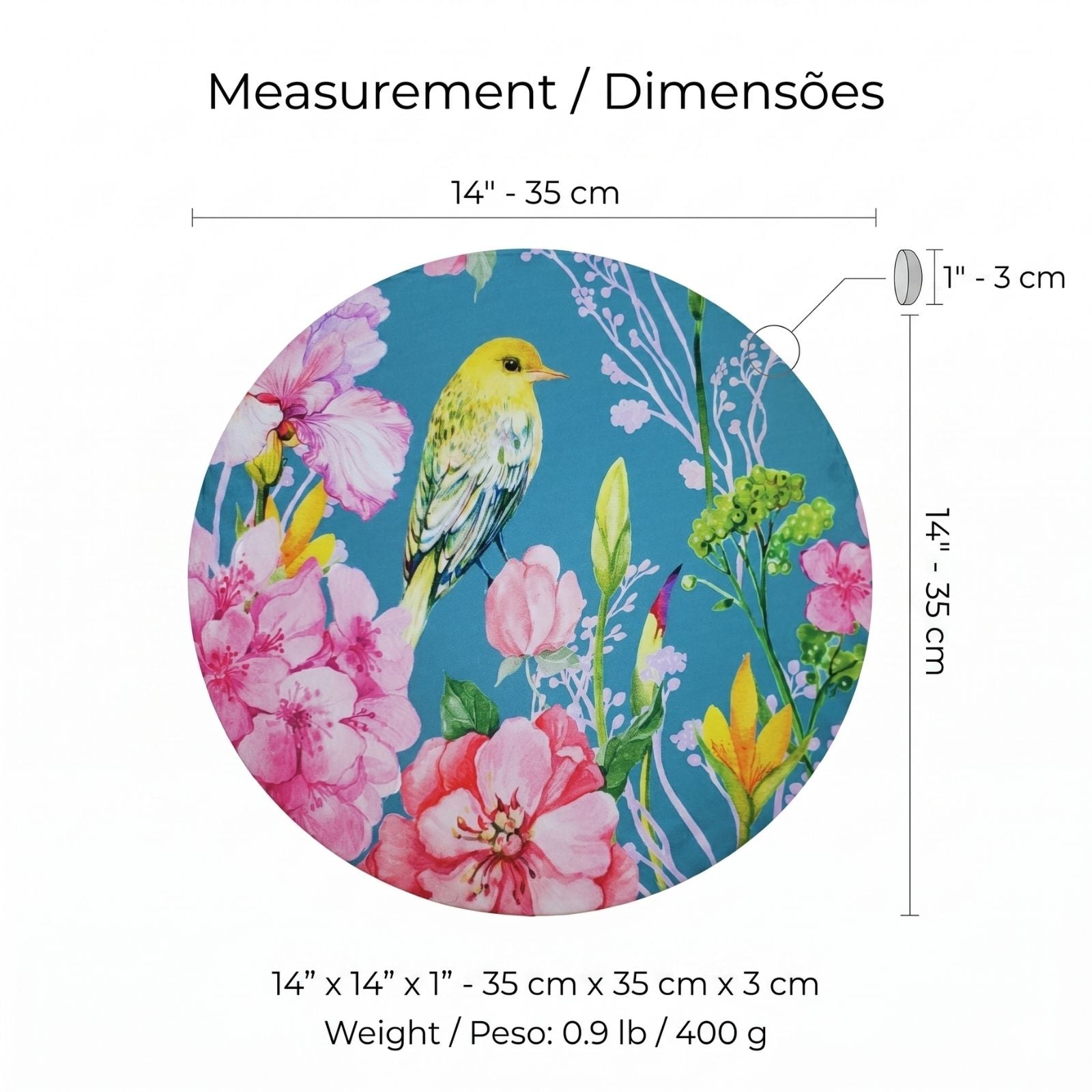 Conjunto de 4 Capas para Sousplats Redondos Pássaro Azul Versalhes 35,5 cm diâmetro