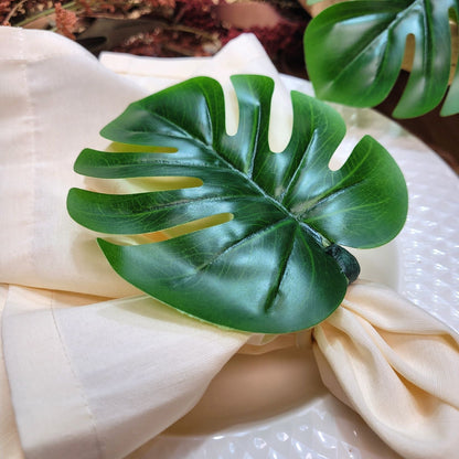 Charlo's Set 4 Green Monstera Leaf Tropical Napkin Rings Ecofriendly Pack for dining table decor