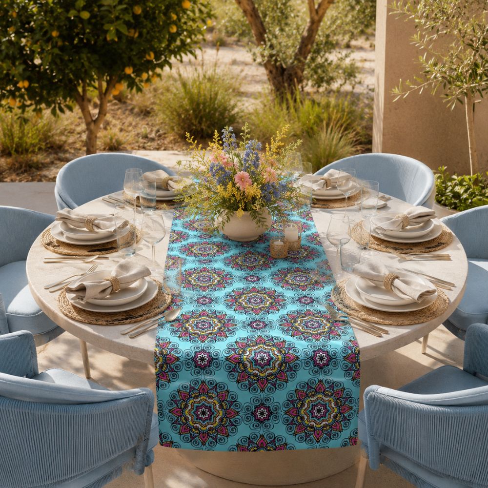 Charlo's Cotton Mandala Table Runner Blue 18" x 59"