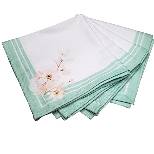 Charlo's Cloth Napkins Set of 4 Water Green Floral  16" by 16" - Green
