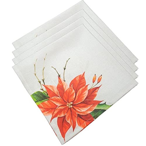 Charlo's Cloth Napkins Set of 4 Christmas Red Flower 16